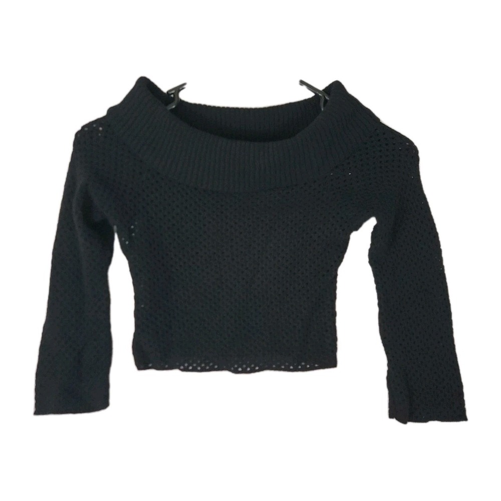 ARDEN B VINTAGE BLACK CROP OPEN KNIT OFF-THE-SHOULDER SWEATER TOP FRANCE SIZE 2